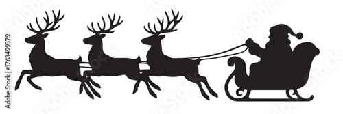 Silhouette of Santa Claus's team a white background. Santa's Team icon. Silhouettes. For Christmas cards, festive decorations, and holiday designs, in applications and websites