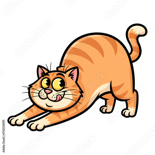 Tabby Cat Stretching and Licking Lips Vector Illustration