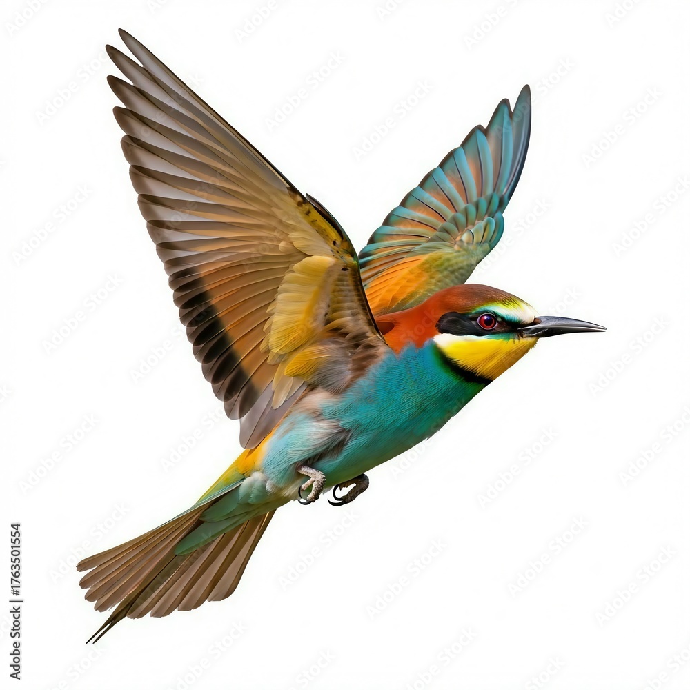 Obraz premium Colorful european bee eater bird in flight isolated on white background
