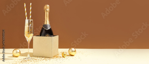 Bottle of champagne, glass ...