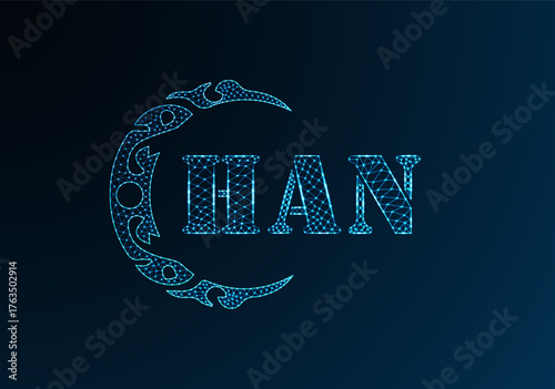 Low poly letter logo HAN design. HAN letter logo low poly vector design on blue color gradient background. HAN logo low poly design