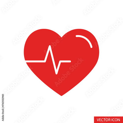 Red Heart with ECG Line Vector Icon Symbolizing Health and Life. Vector Illustrations. EPS Editable