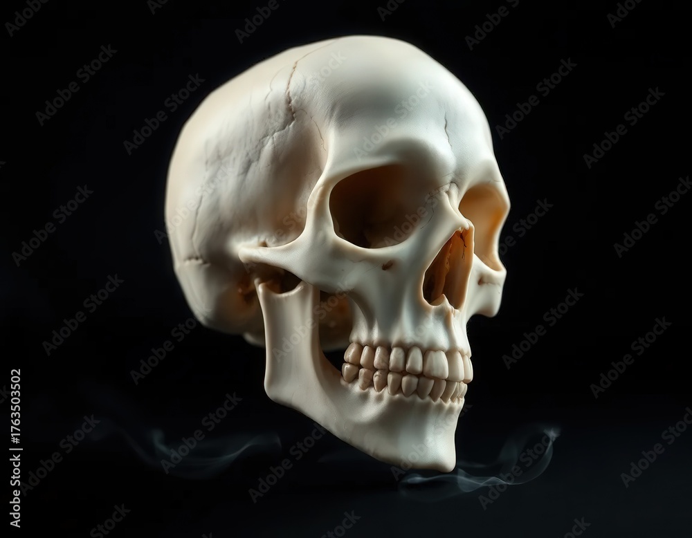 © IhsanKL - Gothic Human Skull Mockup with Dramatic Lighting on Deep Black Studio Background