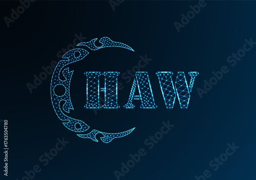 Low poly letter logo HAW design. HAW letter logo low poly vector design on blue color gradient background. HAW logo low poly design