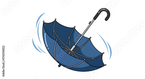 Blue Umbrella Inverted By Strong Wind. Vector Illustrations. EPS Editable
