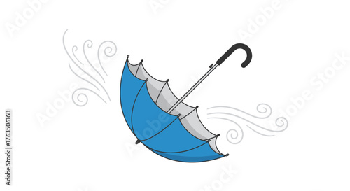 Blue umbrella turned inside out by strong winds. Vector Illustrations. EPS Editable