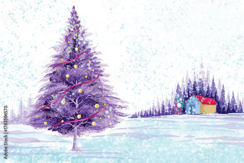 Landscape for winter and new year holidays christmas card background