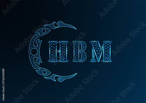 Low poly letter logo HBM design. HBM letter logo low poly vector design on blue color gradient background. HBM logo low poly design
