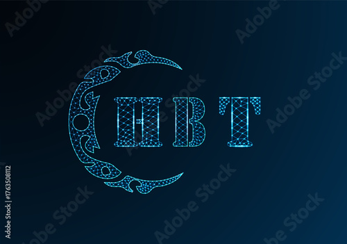 Low poly letter logo HBT design. HBT letter logo low poly vector design on blue color gradient background. HBT logo low poly design