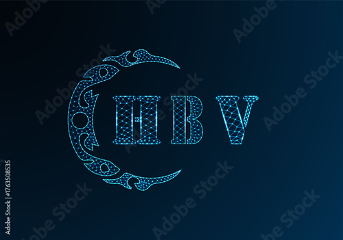 Low poly letter logo HBV design. HBV letter logo low poly vector design on blue color gradient background. HBV logo low poly design