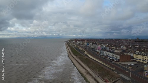 Wallpaper Mural aerial drone view of the promenade in north blackpool with hotels along the seafront and promenade Torontodigital.ca