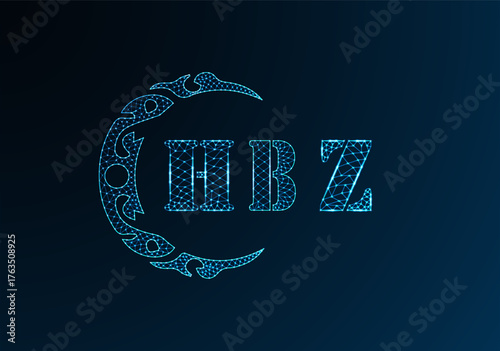 Low poly letter logo HBZ design. HBZ letter logo low poly vector design on blue color gradient background. HBZ logo low poly design