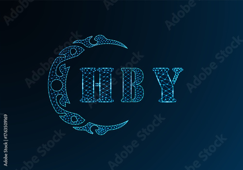 Low poly letter logo HBY design. HBY letter logo low poly vector design on blue color gradient background. HBY logo low poly design