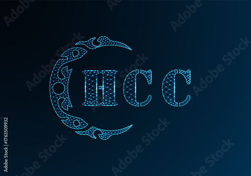 Low poly letter logo HCC design. HCC letter logo low poly vector design on blue color gradient background. HCC logo low poly design