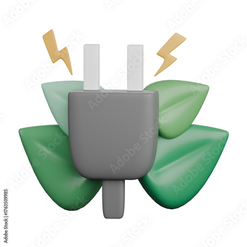 3D Rendered Minimalist Renewable Energy and Recycle Element Icon Set