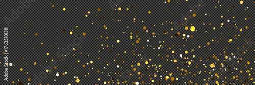 Gold glittering dust with stars on transparent backdrop