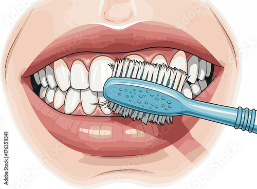 Vector Illustration of Brushing Teeth Close-Up