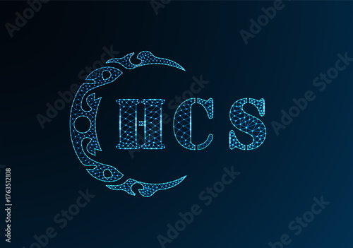 Low poly letter logo HCS design. HCS letter logo low poly vector design on blue color gradient background. HCS logo low poly design