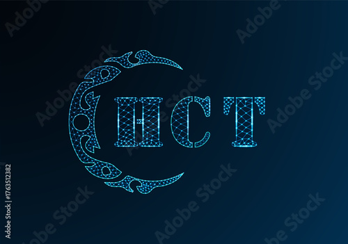 Low poly letter logo HCT design. HCT letter logo low poly vector design on blue color gradient background. HCT logo low poly design