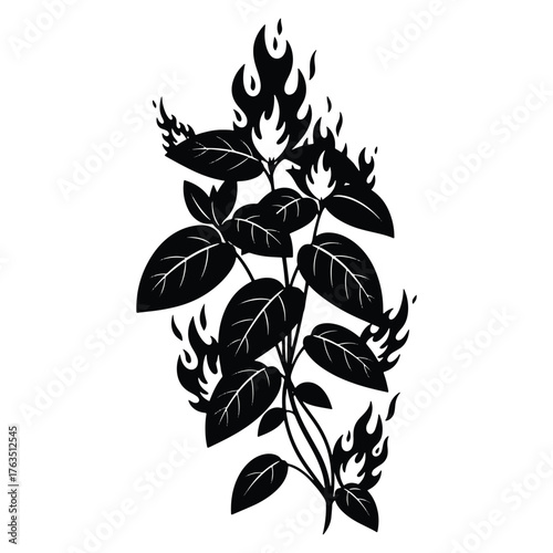 Burning bush illustration in black and white symbolic design concept