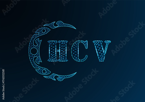 Low poly letter logo HCV design. HCV letter logo low poly vector design on blue color gradient background. HCV logo low poly design