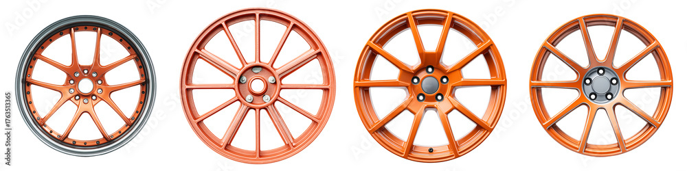 Obraz premium Orange Alloy Wheels: Car, Automotive, and Racing Design Elements