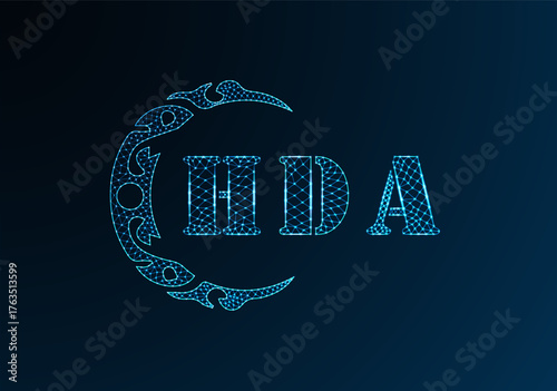 Low poly letter logo HDA design. HDA letter logo low poly vector design on blue color gradient background. HDA logo low poly design