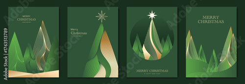 Wallpaper Mural Golden Pine Tree Christmas Greeting Card Vector Set in Green Background for Invitations, Posters, Wall Art, Social Media, Packaging, and Holiday Decorations Torontodigital.ca