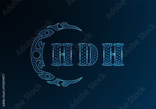 Low poly letter logo HDH design. HDH letter logo low poly vector design on blue color gradient background. HDH logo low poly design