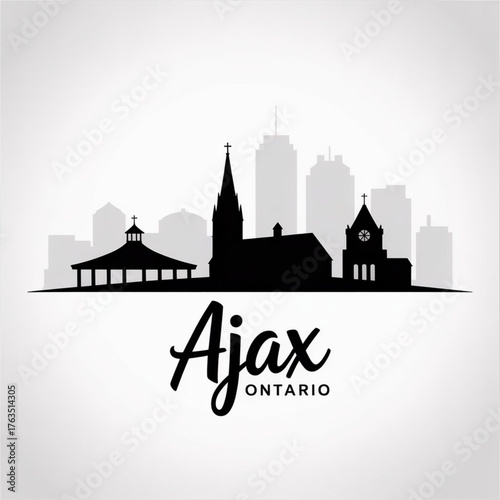 ‎Ajax Ontario Skyline Silhouette — Lakeside City in the Greater Toronto Area in Canada Vector Illustration