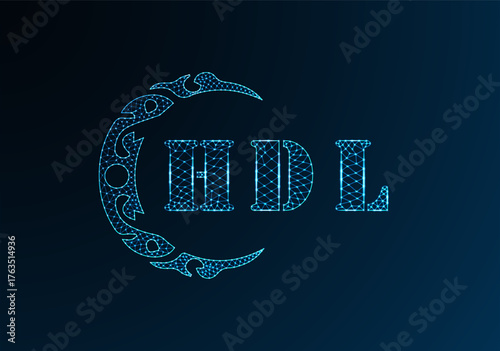 Low poly letter logo HDL design. HDL letter logo low poly vector design on blue color gradient background. HDL logo low poly design