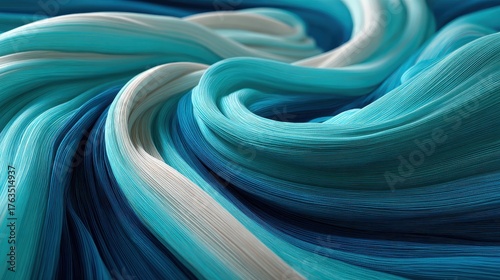 Swirls of blue, teal, and white fabric create a textured, abstract pattern. Use as a backdrop for designs, presentations, or web design themes.
