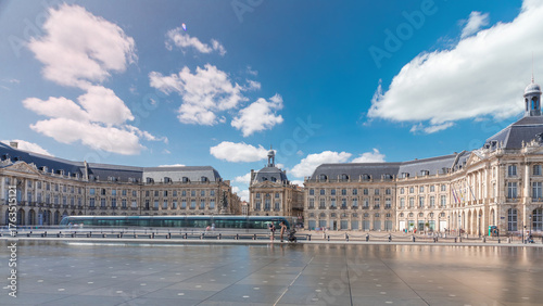 Place de la Bourse and Miroir d'eau timelapse hyperlapse in Bordeaux, France, reflecting historic architecture