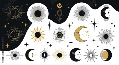 Celestial Sun and Moon Mystical Elements Collection.