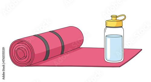 Fitness essentials: pink yoga mat and water bottle for a healthy lifestyle