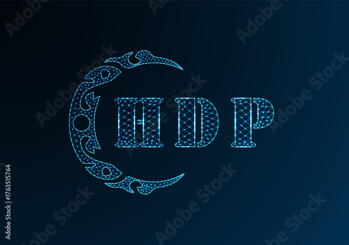 Low poly letter logo HDP design. HDP letter logo low poly vector design on blue color gradient background. HDP logo low poly design
