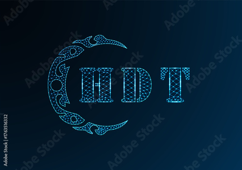 Low poly letter logo HDT design. HDT letter logo low poly vector design on blue color gradient background. HDT logo low poly design
