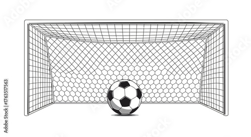 Soccer goal with ball on white background in linear style