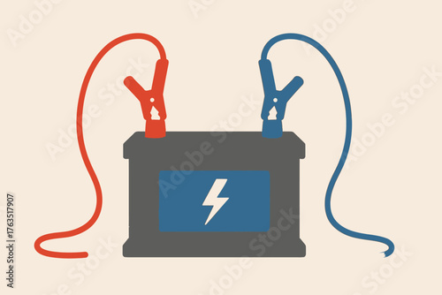 vector illustration of a Car Battery With Jumper Cables