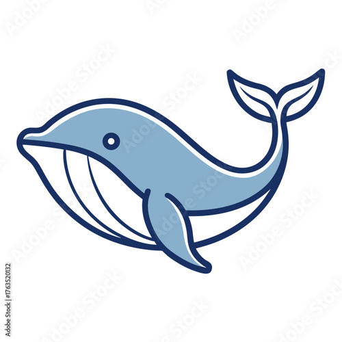 Cute Whale Logo Icon in a Simple Minimalist Outline Style