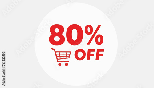 Massive 80 percent off sale announcement with shopping cart icon, grab deals now