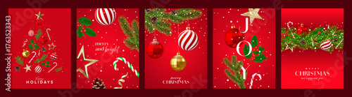 Christmas poster set, greeting card, holidays background