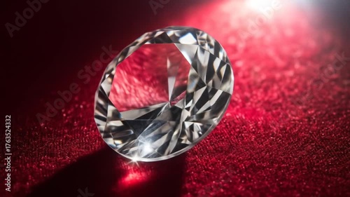 Sparkling, radiant, and cut gemstone set on a crimson velvet cloth
