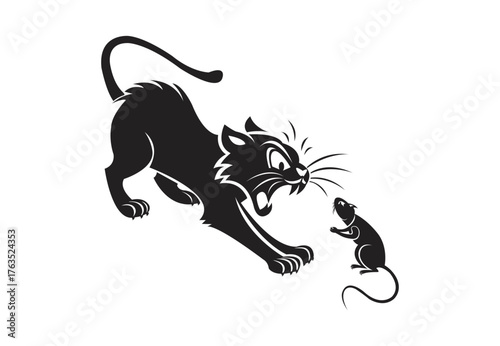 Cartoon cat and mouse confrontation animal design isolated on white
