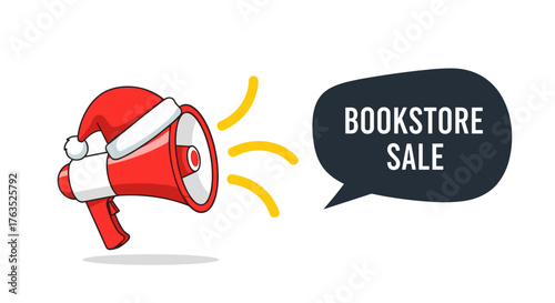 Christmas megaphone announcement for holiday bookstore sale promotion
