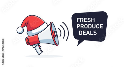 Festive shopping announcement with santa hat and megaphone