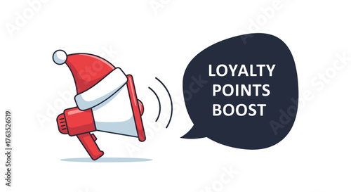 Festive megaphone announcing holiday promotions with loyalty points boost