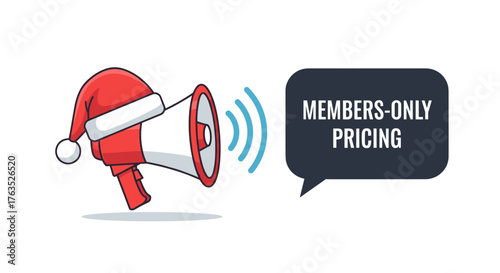 Festive megaphone announcing members only pricing for holiday promotions