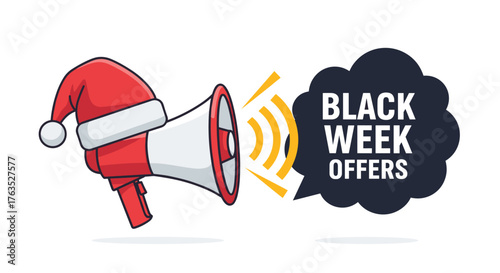 Festive black friday deals announcement with santa hat megaphone