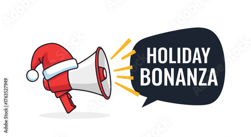 Christmas sale announcement with santa hat megaphone and speech bubble